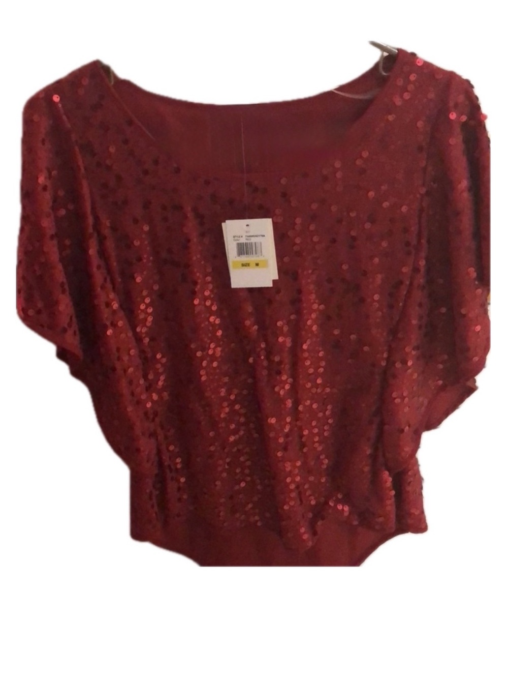 M ECI red sequin short sleeve fashion top blouse